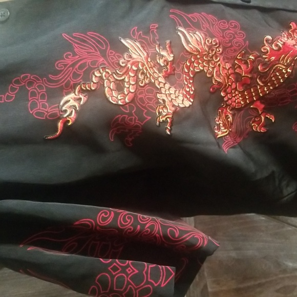 Silver Point-Retro Dragon Button Up Shirt-Size Medium - Picture 4 of 12